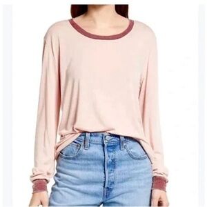 Treasure & Bond Nordstrom Womens Pink Long Sleeve Ringer Tee Top
